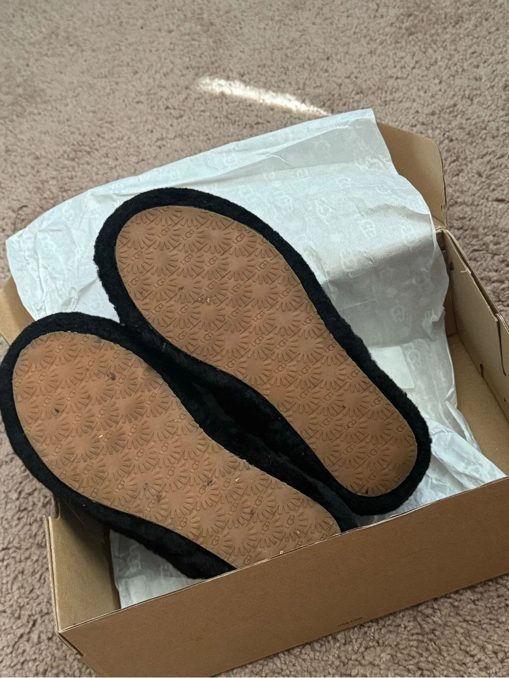 UGG Black Plush Shearling Dual-Strap Slides